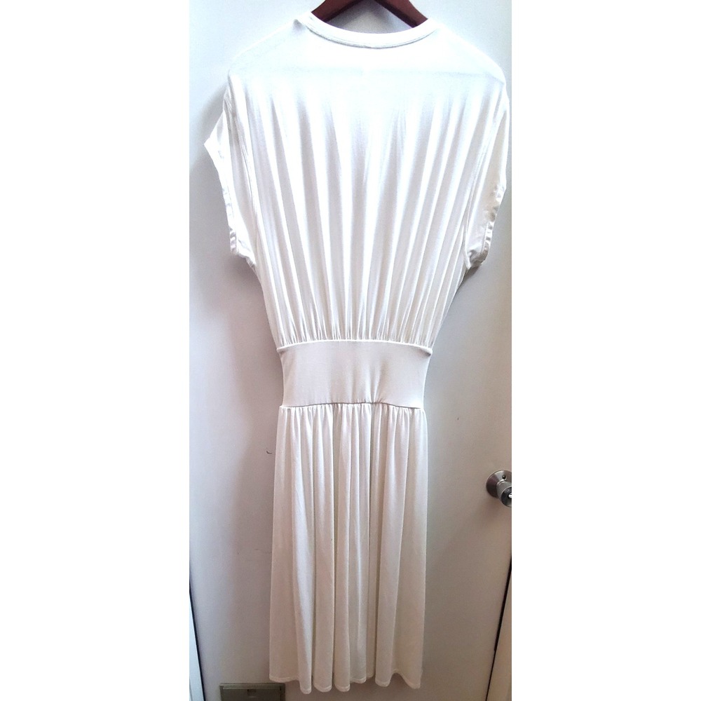 Halara Dress S White Gather Waist Great Draping Midi Batwing Tummy Control Flowy - Picture 7 of 11